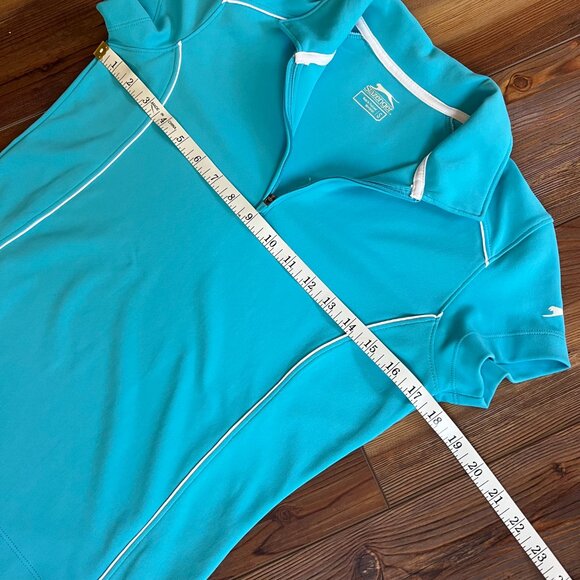 Slazenger Women’s Turquoise Blue Golf Polo with White Piping Short Sleeve Size S - Picture 8 of 10